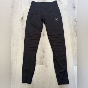 Puma Black High-Waist Ribbed Knee Leggings with Gold Logo